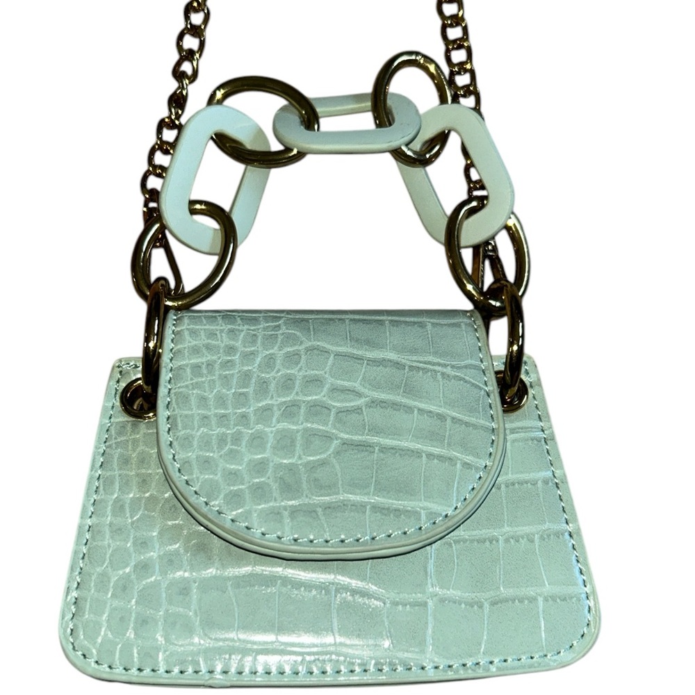 Melie Bianco Pale Green Peta Croc-Embossed Mini Crossbody Top Handled Bag